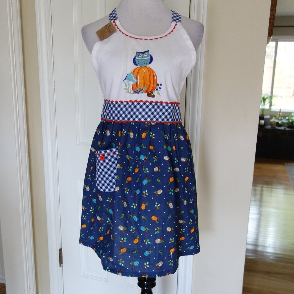 NWT KAY DEE Designs Fall Autumn Pumpkin Mushroom Owl Hostess Apron